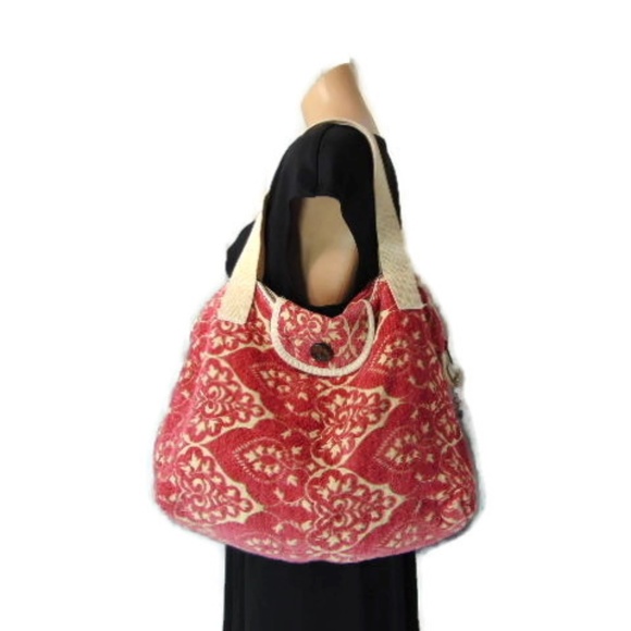 CAbi Handbags - CAbi Pink Cream Chenille Fabric Purse Tote Bag Car